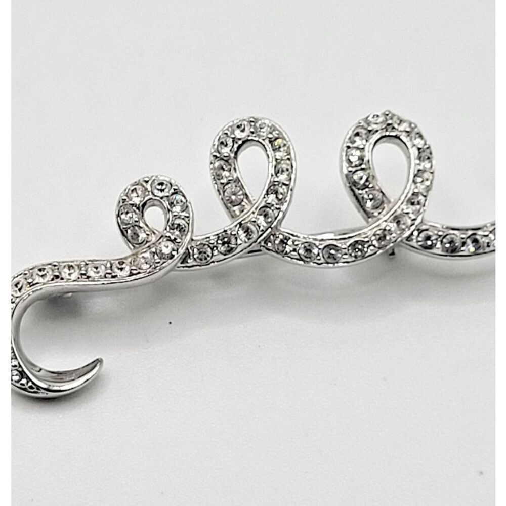 Vintage Rhinestone Silver tone Brooch Pin Signed 2in